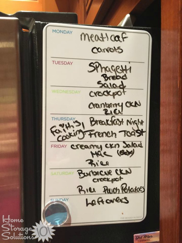 Use a white board designed for meal planning to easily figure out what your family will eat for the next week {featured on Home Storage Solutions 101}