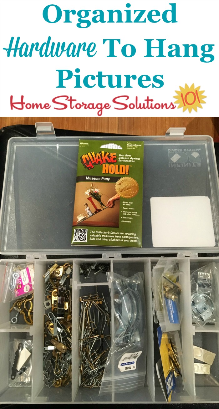 Organized hardware used for hanging pictures {featured on Home Storage Solutions 101}