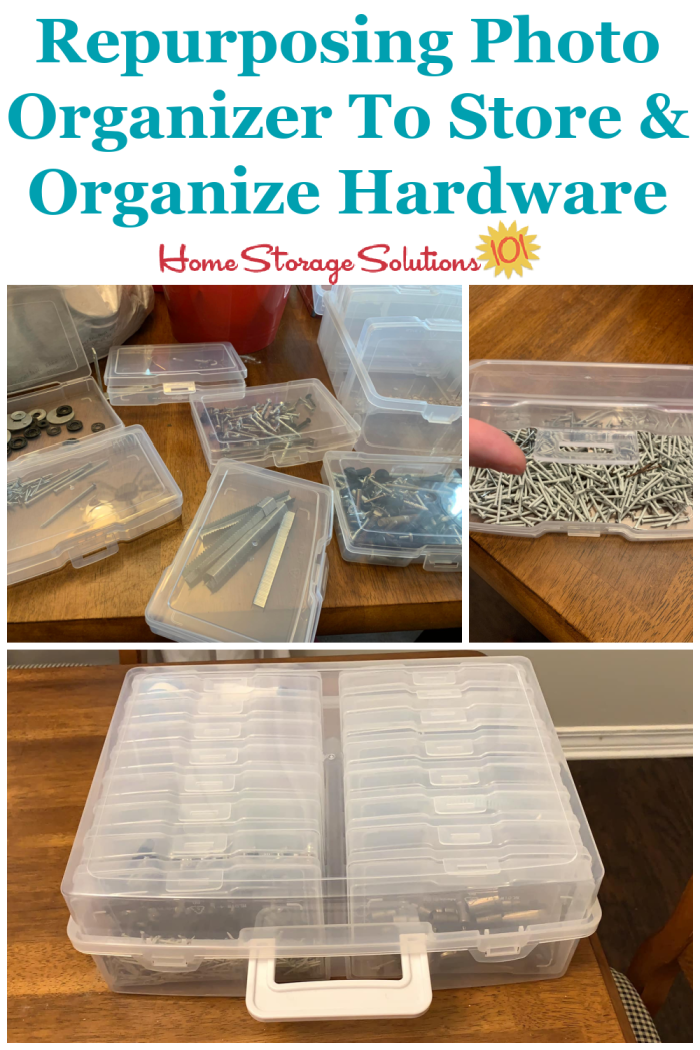 Repurposed photo organizer used to storage and organize hardware {featured on Home Storage Solutions 101} Repurposed photo organizer used to store and organize hardware {featured on Home Storage Solutions 101}