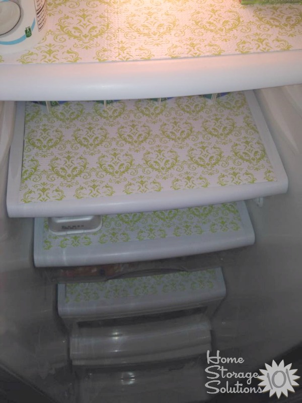 Add shelf liners to your refrigerator to make clean up easier {featured on Home Storage Solutions 101} Add shelf liners to your refrigerator to make clean up easier {featured on Home Storage Solutions 101}