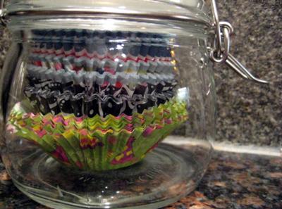 Storing cupcake liners in small jar