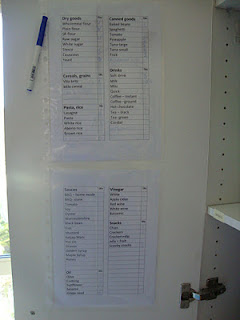 Pantry inventory in sheet protector, with dry erase marker