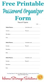 Free printable password organizer form