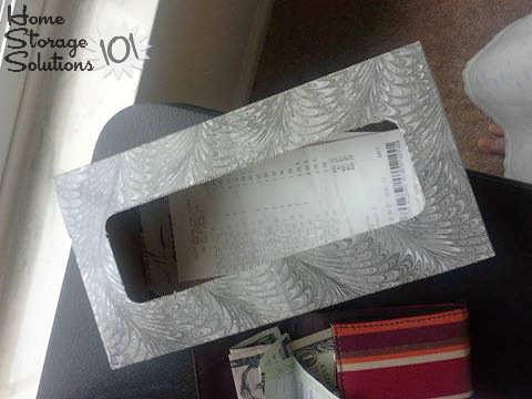 DIY receipt organizer repurposed from a tissue box {featured on Home Storage Solutions 101} DIY receipt organizer repurposed from a tissue box {featured on Home Storage Solutions 101}