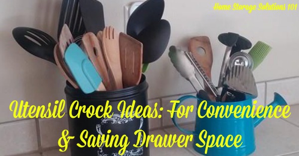 Utensil crock ideas and real-life examples for holding your cooking tools on your kitchen counter {on Home Storage Solutions 101} Utensil crock ideas and real-life examples for holding your cooking tools on your kitchen counter {on Home Storage Solutions 101}