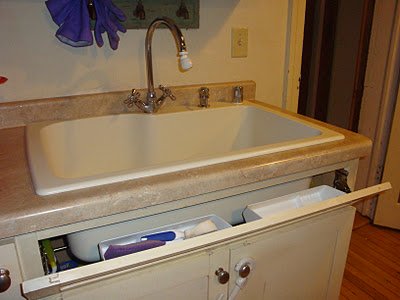 After - tip out sponge holder, plus dish soap dispenser installed