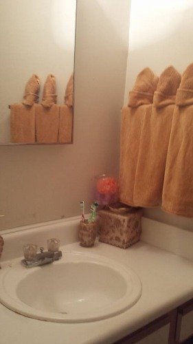 decluttered bathroom sink and countertop