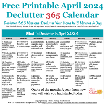 April Declutter 365 Calendar