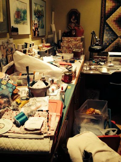 cluttered craft room