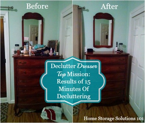 Amanda's before and after of her declutter dresser top mission {on Home Storage Solutions 101}