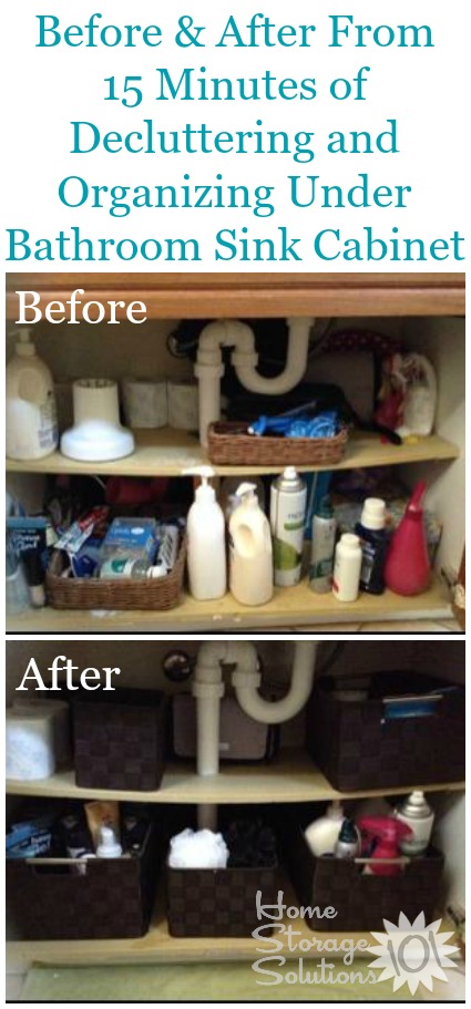 Before and after pictures from Natalie, who took the 15 minute Declutter 365 mission under her bathroom sink. Great results! {featured on Home Storage Solutions 101}