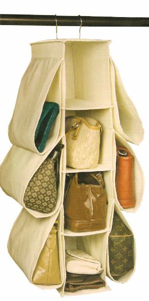 hanging closet purse organizer with pockets