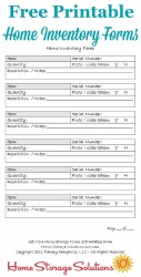 Printable Home Inventory Forms