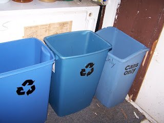 Labeled garbage bins for recycling