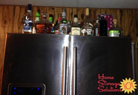 alcohol storage on top of refrigerator
