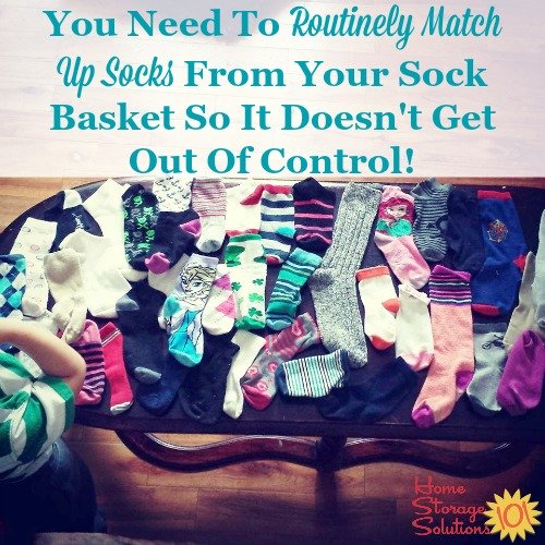 Laundry tip: you need to routinely match up socks from your sock basket so it doesn't get out of control {featured on Home Storage Solutions 101} #LaundryTips #LaundryOrganization #SockOrganization