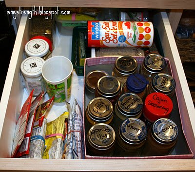 Spice drawer with homemade organizers