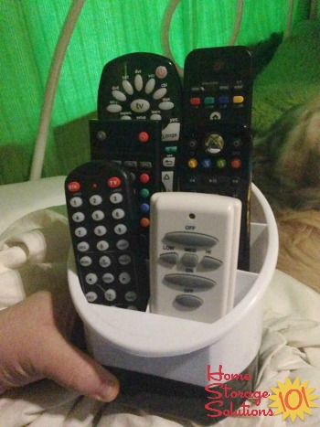DIY remote control holder from desk organizer {featured on Home Storage Solutions 101 with additional remote control organizer ideas and solutions}